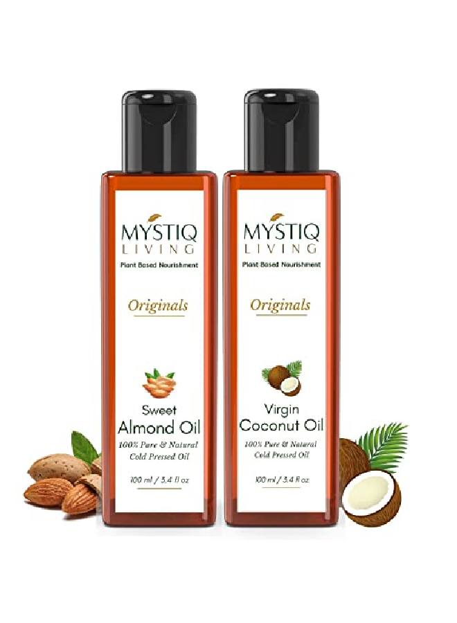 Originals Combo Sweet Almond Oil & Virgin Coconut Oil| Hair Skin & Baby Massage | Cold Pressed 100% Pure & l 200ML (Pack of 2) 100 ML Each