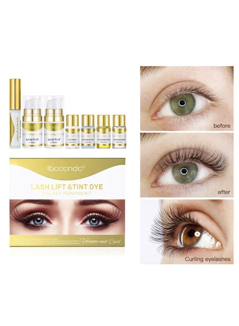 Lash Lift and Tint Dye Eyelash Perming Kit Upgraded Lash Lift Kit Professional Semi Permanent Eyelash Kit with Black and Brown Color Lasting 6 Weeks Ideal for Salon and Home Use