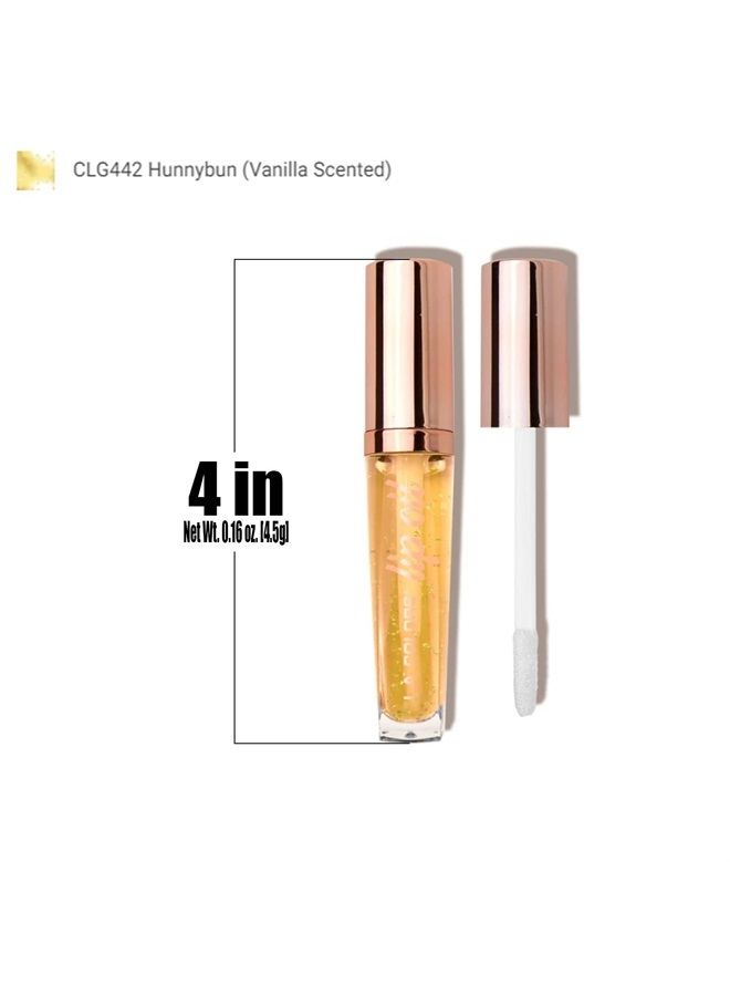 L.A. Colors 1 Lip Oil Lipgloss [ CLG442 Hunnybun : Vanilla Scented ] Lip Gloss Balm Ultra Hydrating Formula + Free Zipper Bag