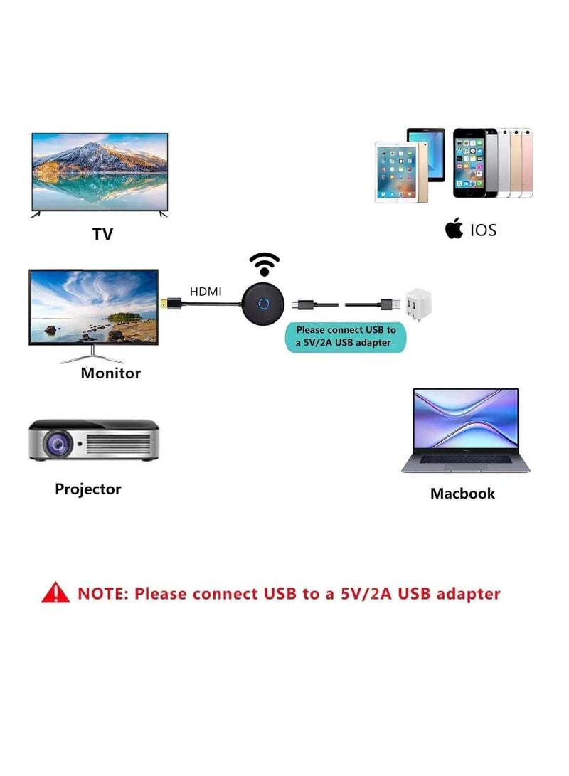 Wireless HDMI Display Adapter, 4k@60hz Display for WiFi Streaming Movies, Shows, and Live TV Receiver from iPhone, iPad, Android, Tablet, 2.4GHz and 5GHz Dual Band WiFi