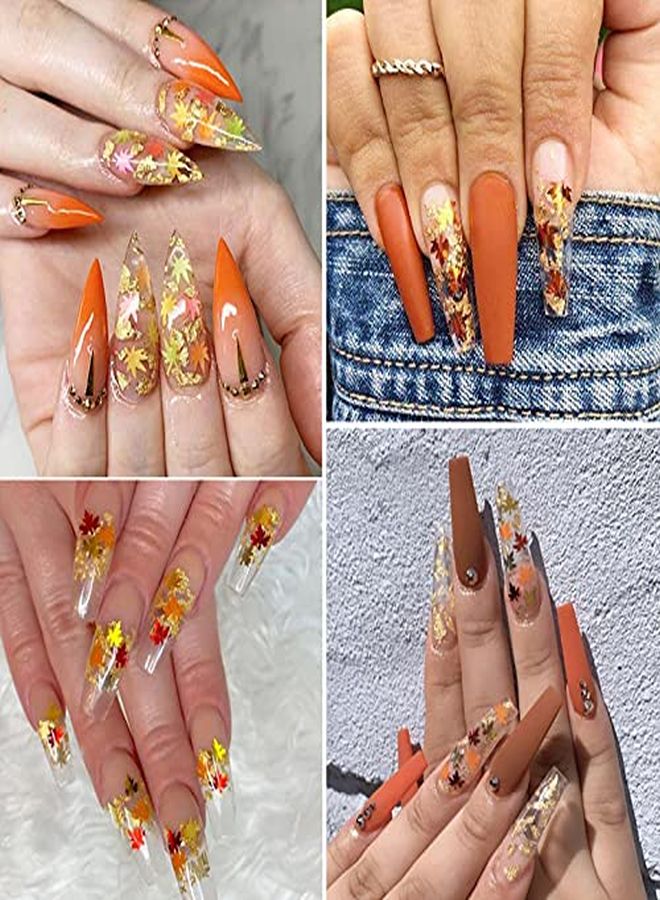 Fall Nail Art Stickers Maple Leaf Nail Sequins Autumn Nail Decals Leaves Confetti Nail Glitter Flakes For Thanksgiving Acrylic Nails Design Decor