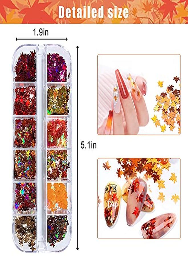 Fall Nail Art Stickers Maple Leaf Nail Sequins Autumn Nail Decals Leaves Confetti Nail Glitter Flakes For Thanksgiving Acrylic Nails Design Decor