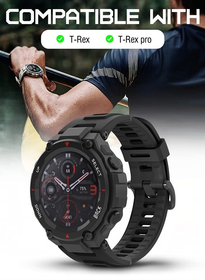 Sport Strap Compatible with Huami Amazfit T-Rex/T-Rex Pro, Soft Silicone Watch Band Adjustable Wristband Replacement Watchband with Tools, Dark Gray