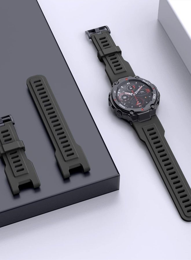 Sport Strap Compatible with Huami Amazfit T-Rex/T-Rex Pro, Soft Silicone Watch Band Adjustable Wristband Replacement Watchband with Tools, Dark Gray