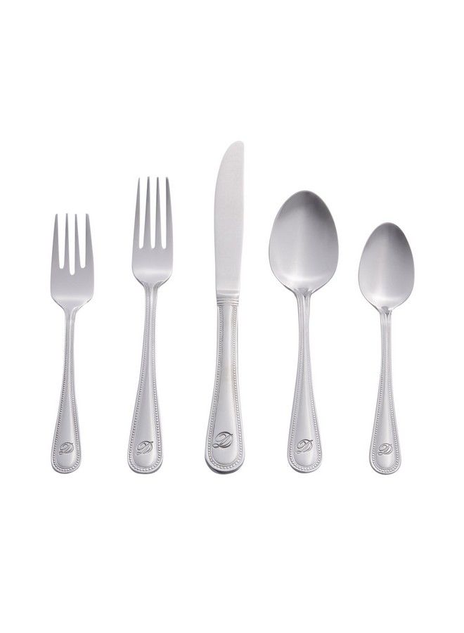 10148 Beaded 46 Piece Monogrammed Flatware Set Letter D No Size Silver