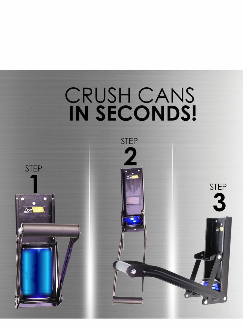 Metal Can Crusher, Heavy-Duty Wall-Mounted Smasher for Aluminum Seltzer, Soda, Beer Cans and Bottles for Recycling, Gadgets for Home, Black