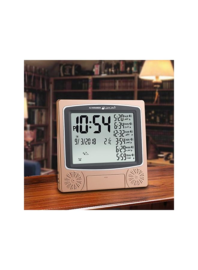 Azan Clock, Prayer Times Table Clock Muslim Digital Alarm,LCD HA-4010 (Gold)