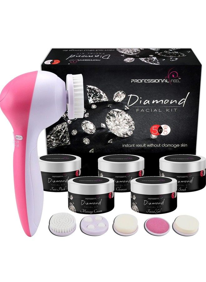 Natural Diamond Facial Kit With 5 In 1 Face Massager For Facial Women & Men All Type Skin Solution (Set Of 6) 250 Gm