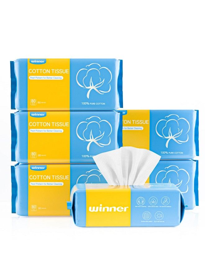 Cotton Tissues Facial Towels Biodegradable Disposable Face Towel Double Sided Texture 100% Cotton For Facial Clean And Skin Care 7.87X7.87Inch Pack Of 6 Total 480 Count