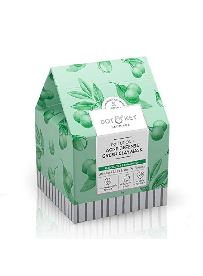 Pollution + Acne Defense Green Clay Mask ; Face Mask For Glowing Skin ; Clay Mask For Oily, Acne Prone Skin ; 85Gm