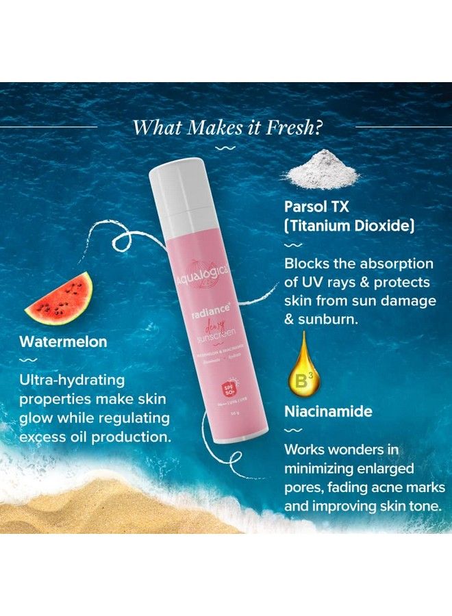 Radiance+ Dewy Sunscreen Cream With Watermelon & Niacinamide ; Spf 50+ ;Pa+++ ; Protects From Uva Uvb ; For Complete Sun Protection ; 50 G