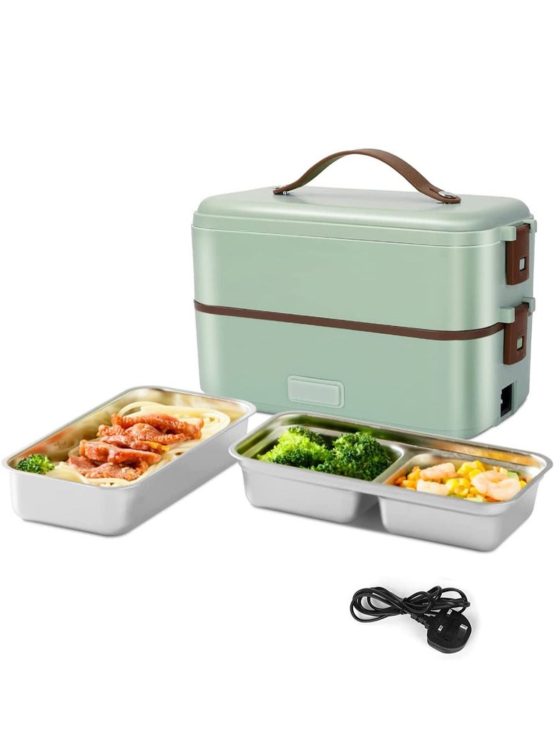 Electric Heating Lunch Box, Self Cooking Mini Rice Cooker, 2 Tier Steamer Lunch Box for Home Office School Travel Cooking Raw Food