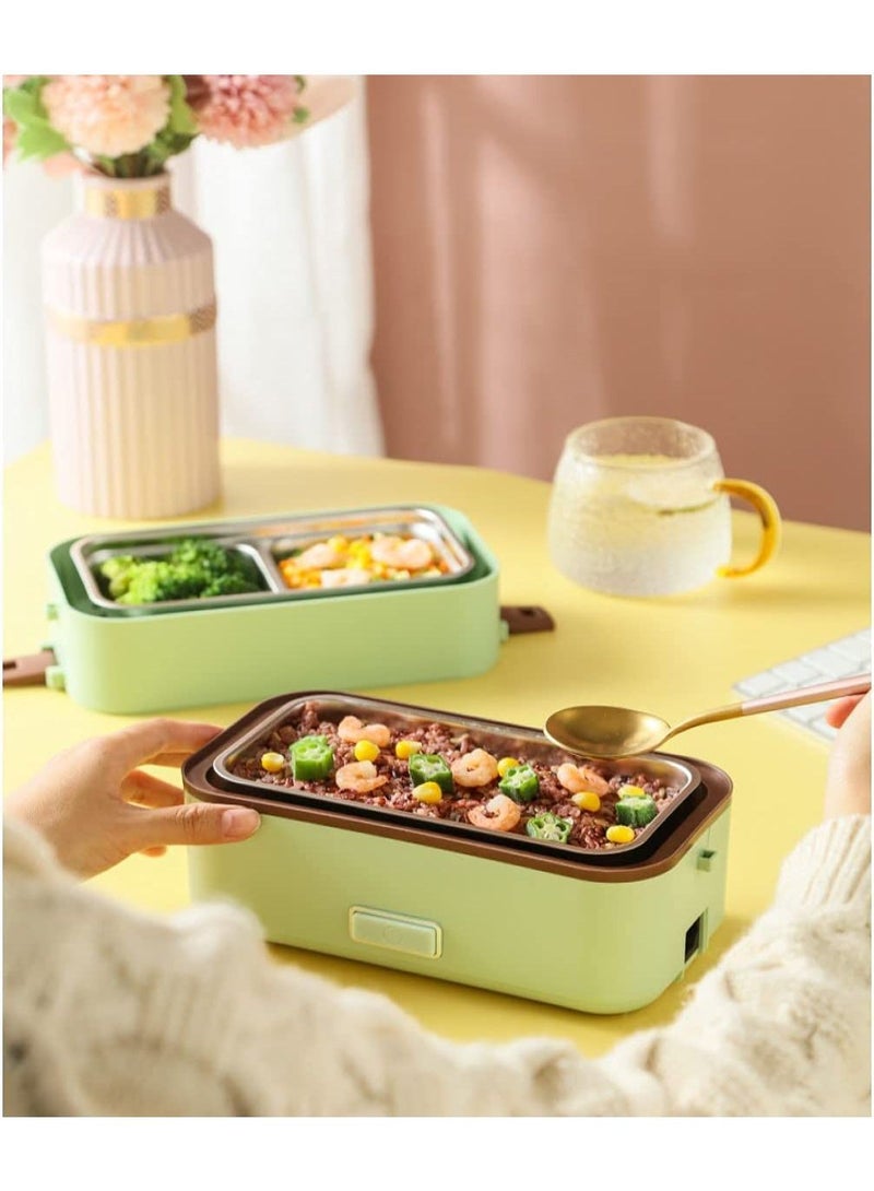 Electric Heating Lunch Box, Self Cooking Mini Rice Cooker, 2 Tier Steamer Lunch Box for Home Office School Travel Cooking Raw Food