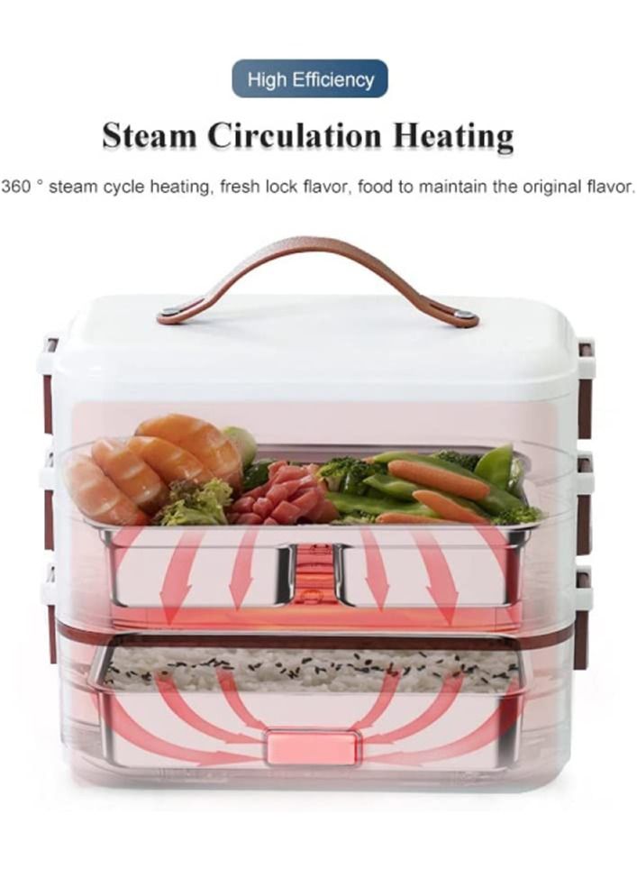 Electric Heating Lunch Box, Self Cooking Mini Rice Cooker, 2 Tier Steamer Lunch Box for Home Office School Travel Cooking Raw Food