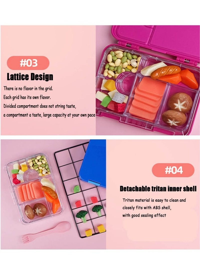 Children's Bento Box-Bento Lunch Box with 6 Compartments - Leak-Proof Lunch Box for Boys, Girls, BPA-Free, Microwave Dishwasher Safe, Lunch Box for School (Green)