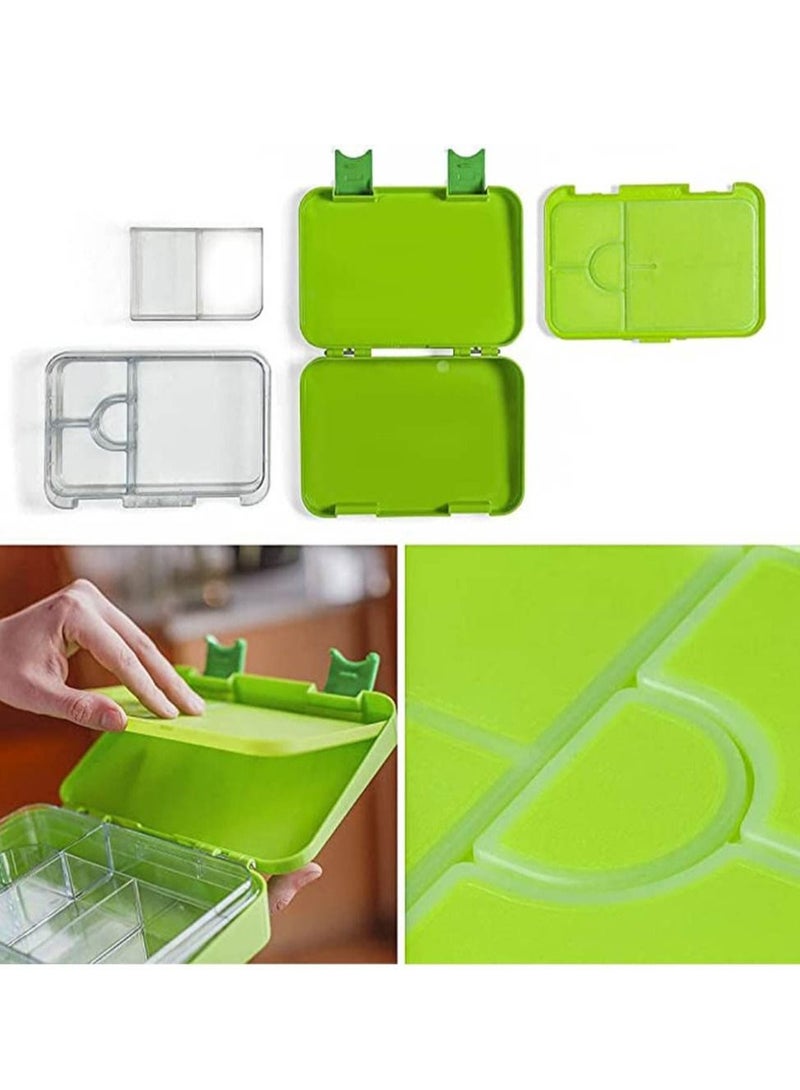 Children's Bento Box-Bento Lunch Box with 6 Compartments - Leak-Proof Lunch Box for Boys, Girls, BPA-Free, Microwave Dishwasher Safe, Lunch Box for School (Green)
