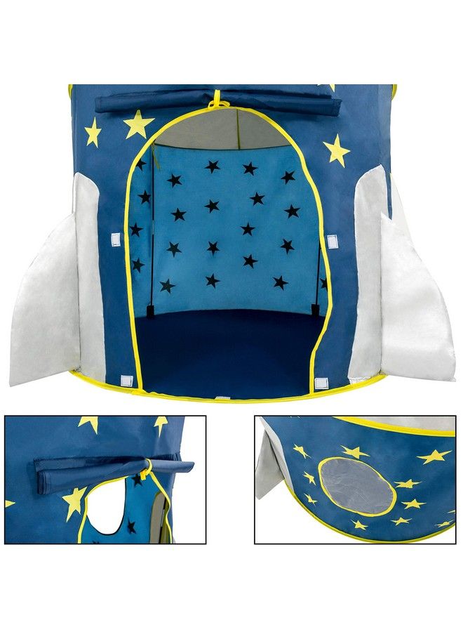 Rocket Ship Tent Space Themed Pretend Play Tent Space Play House Spaceship Tent For Kids Foldable Pop Up Star Play Tent Blue