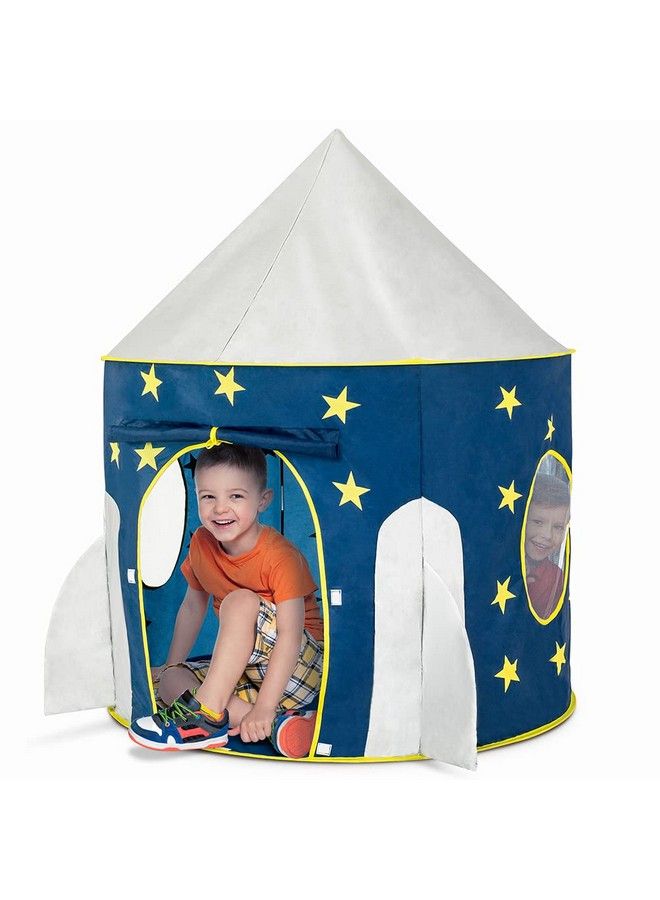 Rocket Ship Tent Space Themed Pretend Play Tent Space Play House Spaceship Tent For Kids Foldable Pop Up Star Play Tent Blue