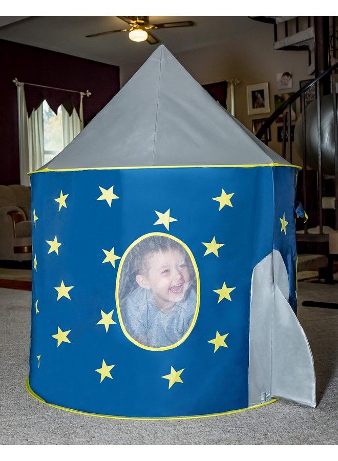 Rocket Ship Tent Space Themed Pretend Play Tent Space Play House Spaceship Tent For Kids Foldable Pop Up Star Play Tent Blue