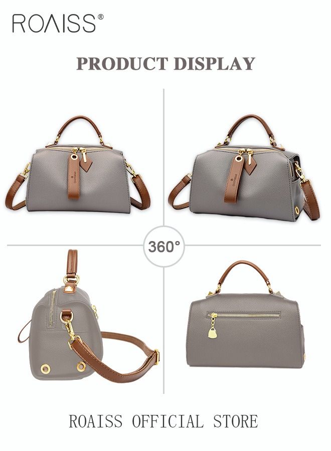 Women's New Fashion Bags Soft Leather Simple Classic Crossbody Bag Double Layer Compartment Zippers Closure Handbag Boston Bag