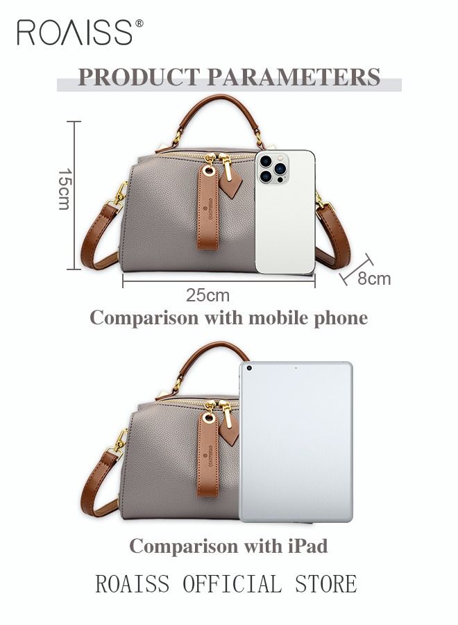 Women's New Fashion Bags Soft Leather Simple Classic Crossbody Bag Double Layer Compartment Zippers Closure Handbag Boston Bag