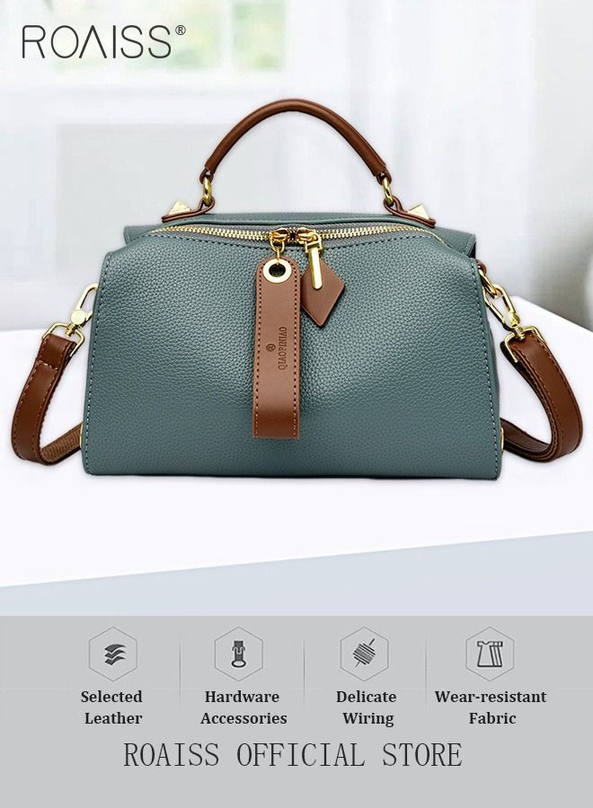 Women's New Fashion Bags Soft Leather Simple Classic Crossbody Bag Double Layer Compartment Zippers Closure Handbag Boston Bag