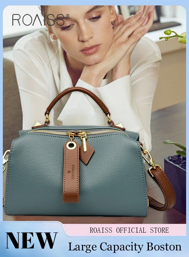 Women's New Fashion Bags Soft Leather Simple Classic Crossbody Bag Double Layer Compartment Zippers Closure Handbag Boston Bag