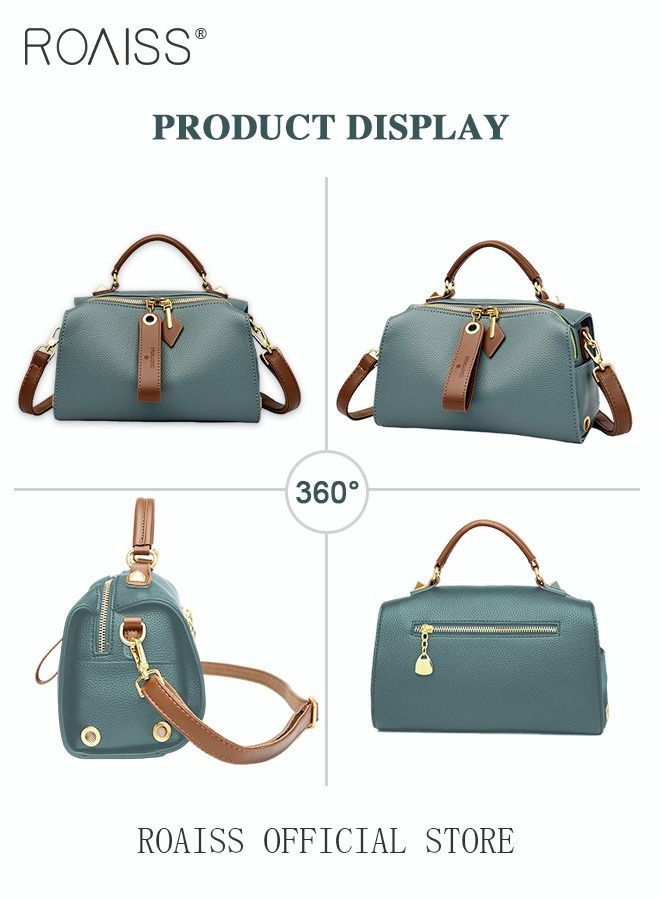 Women's New Fashion Bags Soft Leather Simple Classic Crossbody Bag Double Layer Compartment Zippers Closure Handbag Boston Bag