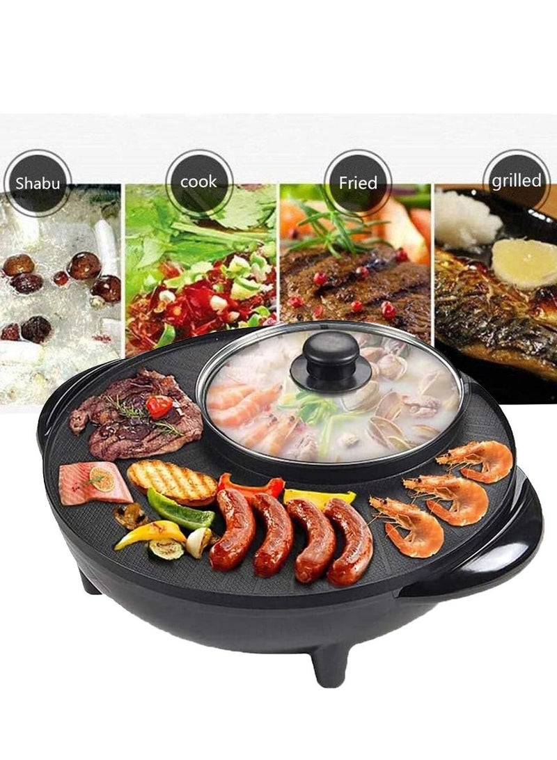 3 in 1 Electric BBQ Grill Hot Pot Shabu Shabu Hot Pot,220V/1500W,Smokeless,Non Stick,Temperature Control Hotpot Grill,Suitable for 2-6 People Gatherings