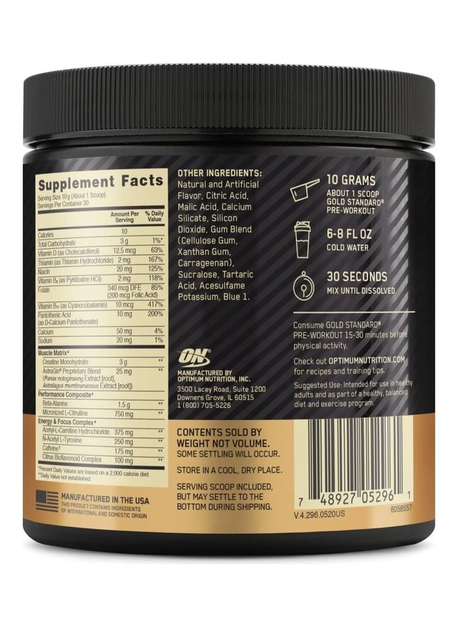 Gold Standard Pre-Workout Blueberry Lemonade 300G 30 Servings