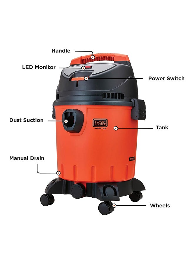 Drum Vacuum Cleaner With Wet And Dry Function 20 L 1400 W WDBD20-B5 Orange/Black