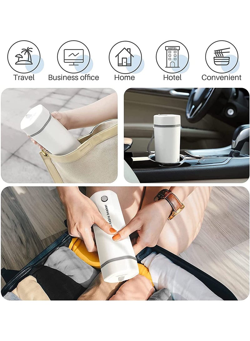 Portable Electric Kettle Stainless Steel Liner Travel Electric Cup Household Mini Heating Teapot Quick Cooking Single Cup Water Heater 350ml Thermos Bottle (White)