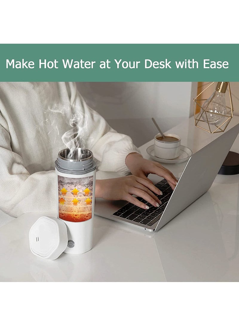 Portable Electric Kettle Stainless Steel Liner Travel Electric Cup Household Mini Heating Teapot Quick Cooking Single Cup Water Heater 350ml Thermos Bottle (White)