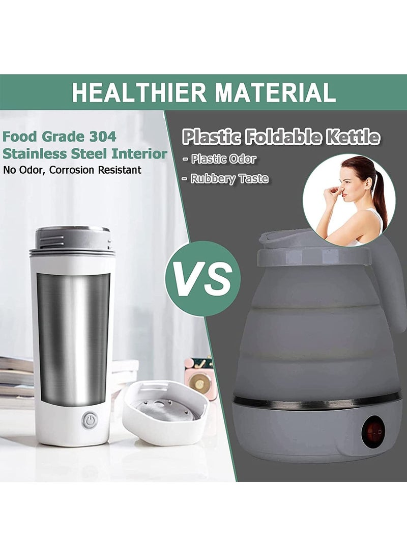 Portable Electric Kettle Stainless Steel Liner Travel Electric Cup Household Mini Heating Teapot Quick Cooking Single Cup Water Heater 350ml Thermos Bottle (White)