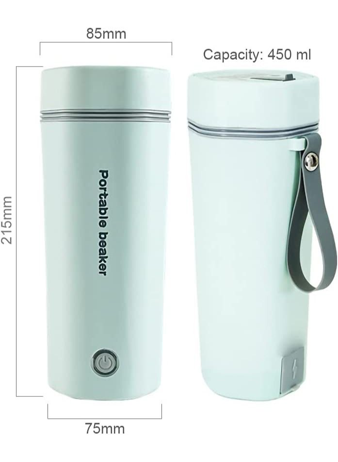 Portable Electric Kettle Stainless Steel Liner Travel Electric Cup Household Mini Heating Teapot Quick Cooking Single Cup Water Heater 350ml Thermos (Light Green)