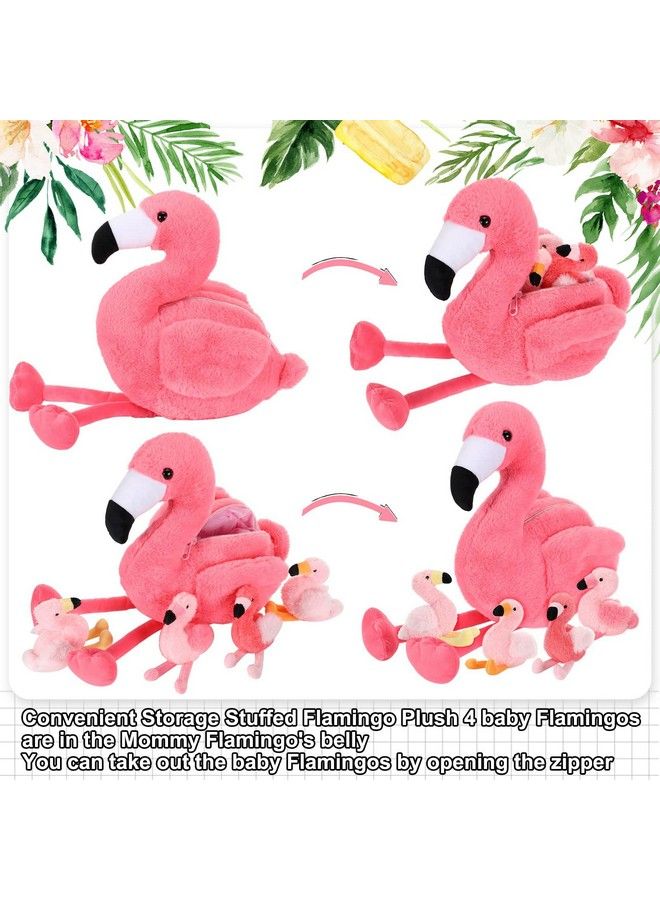 18 Inches Stuffed Animal Tummy Carrier With 4 Little Plush Flamingo Inside Its Zippered Tummy Pink Flamingo Cuddly Soft Toy Animals For Birthday Gifts Zoo Party Décor