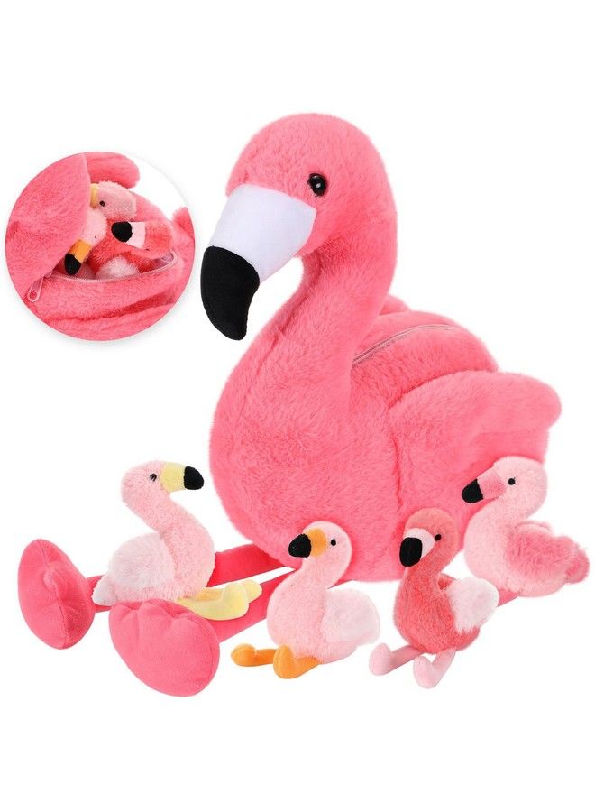 18 Inches Stuffed Animal Tummy Carrier With 4 Little Plush Flamingo Inside Its Zippered Tummy Pink Flamingo Cuddly Soft Toy Animals For Birthday Gifts Zoo Party Décor