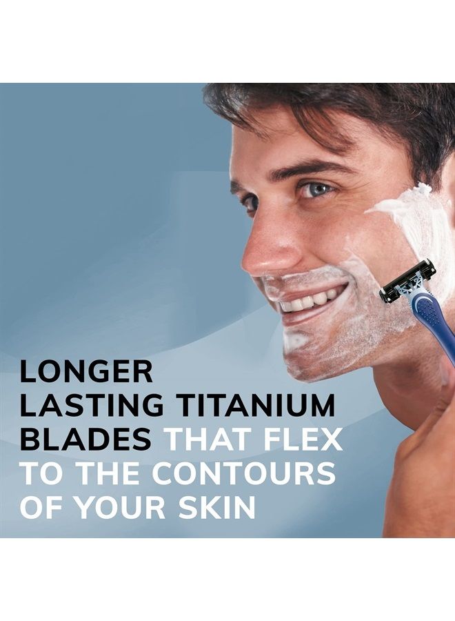 Flex 3 Titanium Men's Disposable Razors With 3 Blades, Ideal Razor For Face and Body Shaving, 8 Piece Razor Kit for Men