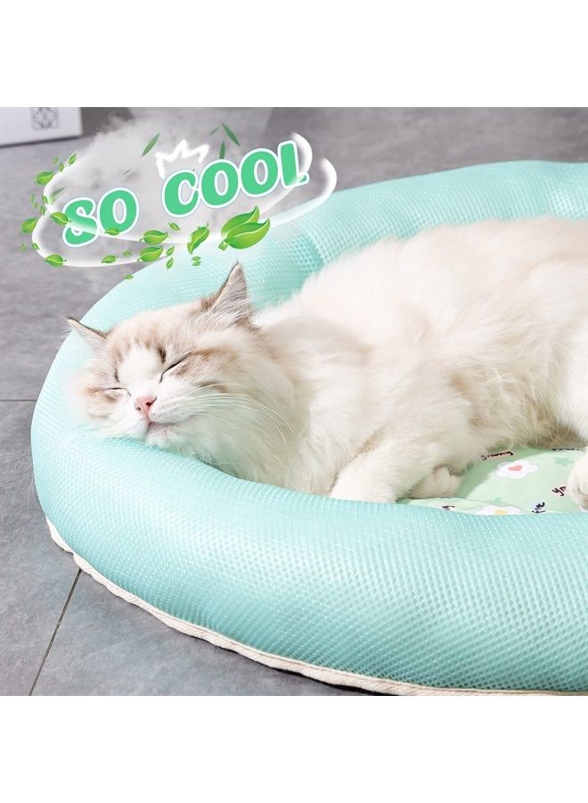 Cooling Cat Bed, Soft Summer Ice Dog Bed Pet Pad Cushion for Small Dog Sleeping, Round Breathable Mat with Waterproof Cover and Bottom, Non-Slip Back Washable Flower 15.7
