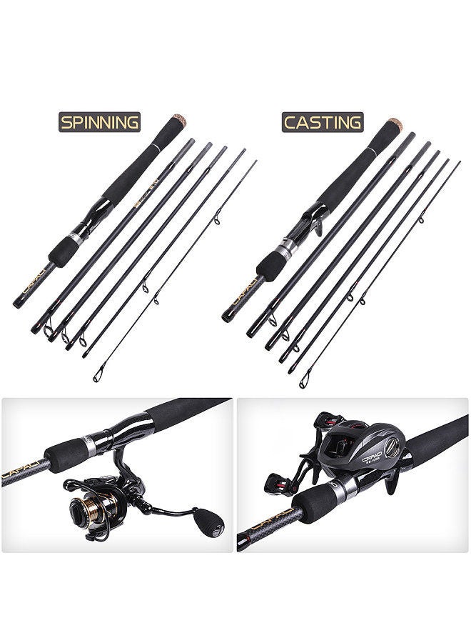 2.4m 6 Sections Carbon Spinning Fishing Rod Lure Fishing Rod Hand Pole Fishing Tackle