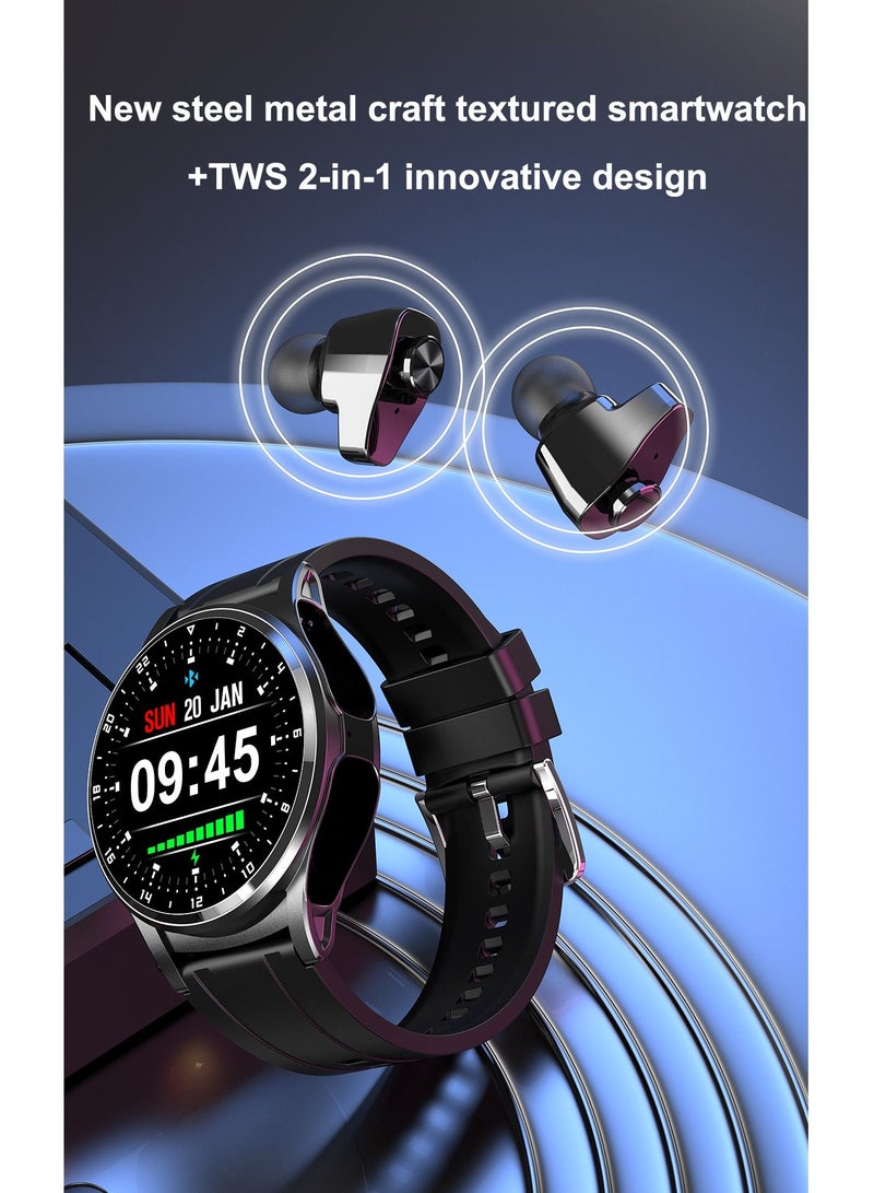 GT66 Smart Watch with TWS Earphones NFC Music Control 1.39 HD Screen Bluetooth Call Healthy Monitoring 100+ Sports Modes