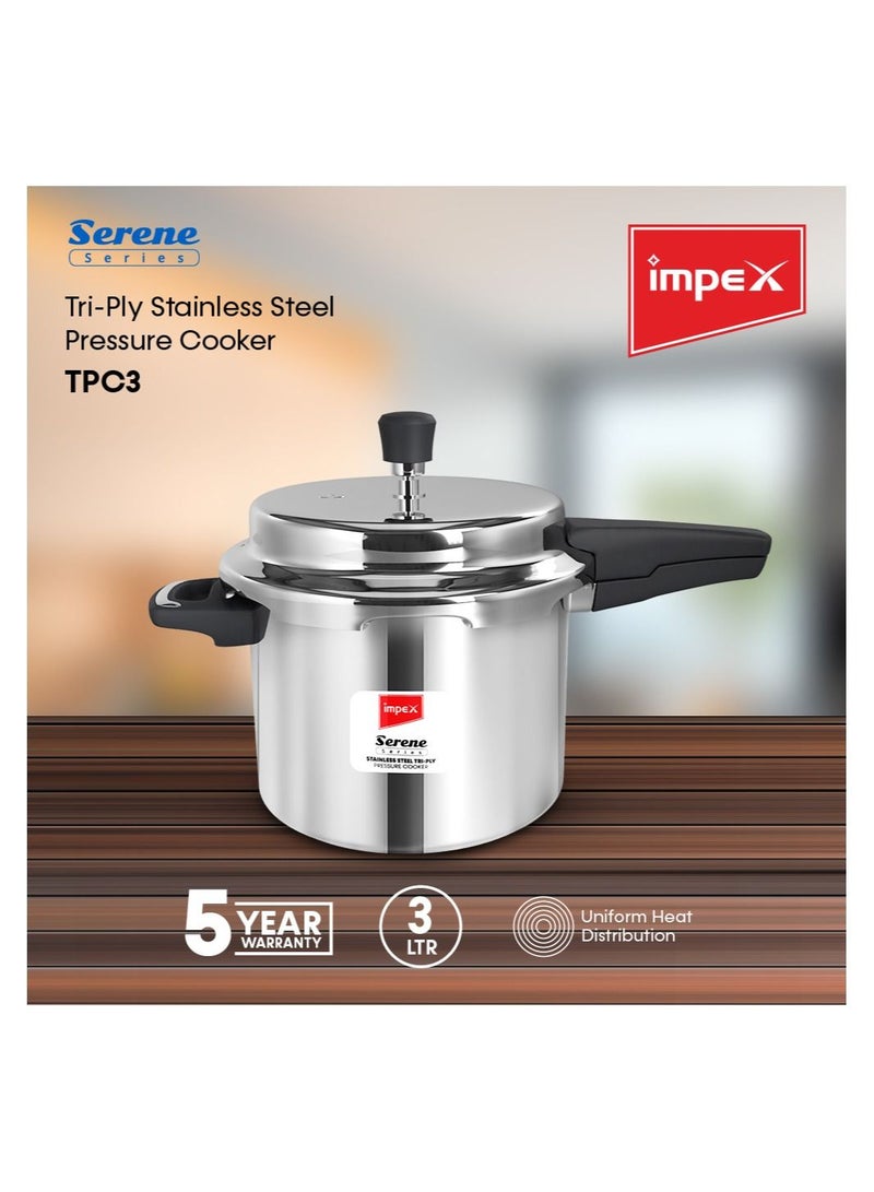 3Liters TPC 2.5 Litre Tri-ply Stainless Steel Pressure Cooker silver