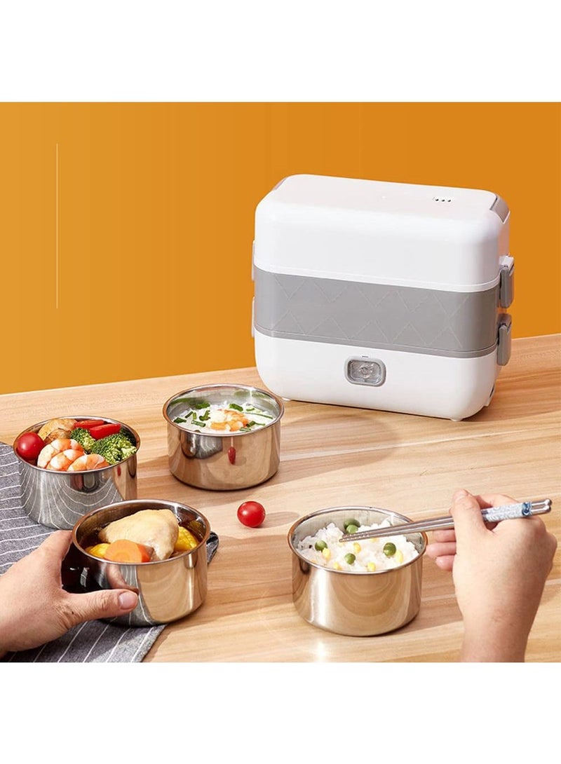 Portable Food Warmer Household 2-Layer Steamer Lunch Box with Stainless Steel Bowl, 2000ml Lunch Box