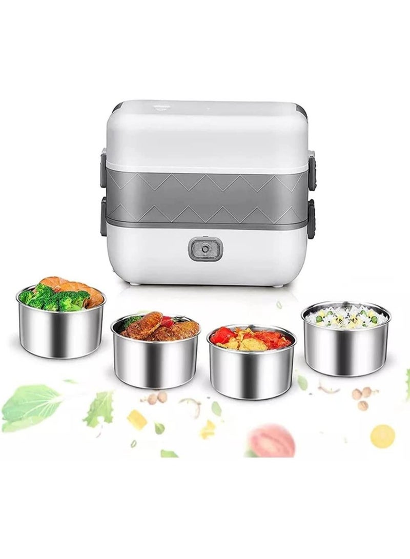 Portable Food Warmer Household 2-Layer Steamer Lunch Box with Stainless Steel Bowl, 2000ml Lunch Box