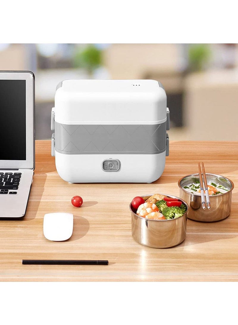 Portable Food Warmer Household 2-Layer Steamer Lunch Box with Stainless Steel Bowl, 2000ml Lunch Box