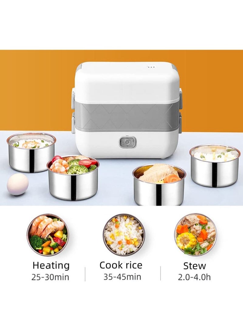 Portable Food Warmer Household 2-Layer Steamer Lunch Box with Stainless Steel Bowl, 2000ml Lunch Box