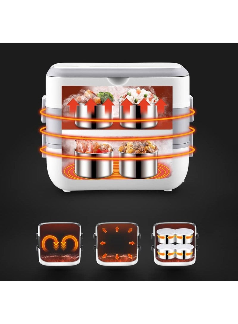 Portable Food Warmer Household 2-Layer Steamer Lunch Box with Stainless Steel Bowl, 2000ml Lunch Box