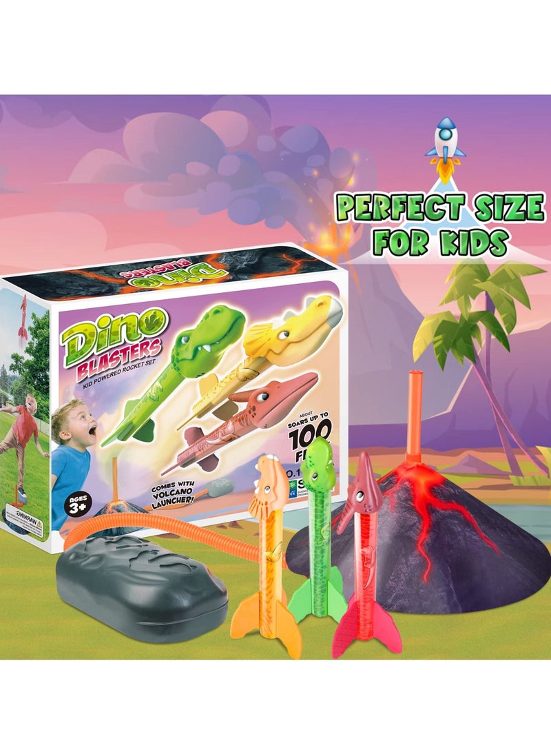 SYOSI Dinosaur Rocket Toy Launcher, Stomp Toy Rocket for Kids Boys Toys Age 3-8 Year Old Kids Rocket Launcher Toy with 3 Dinosaur Rockets