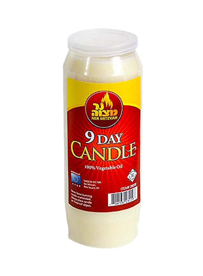 9 Day Yartzeit Candle In Plastic Holder Cream 8X3X3inch