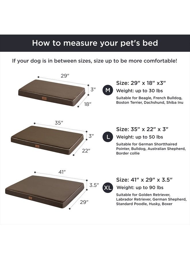 Memory Foam Dog Bed for Large Dogs - Orthopedic Waterproof Dog Bed for Crate with Removable Washable Cover and Nonskid Bottom - Plush Flannel Fleece Top Pet Bed, Brown